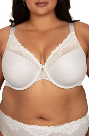 Curvy Couture Sheer Whisper Plunge Underwire T-Shirt Bra in Pearl at Nordstrom, Size 36Ddd