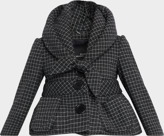 Marc Jacobs Check Wool Padded Crop Hooded Jacket