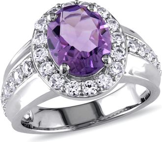 Mimi & Max 3 3/4ct TGW Oval Cut Amethyst and Created White Sapphire Halo Ring in Sterling Silver