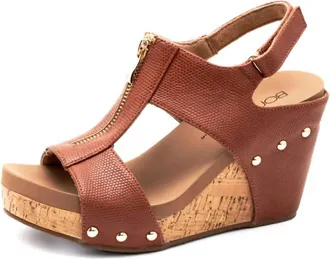 Corkys Footwear Womens Zip It Good Wedge Sandal In Cognac