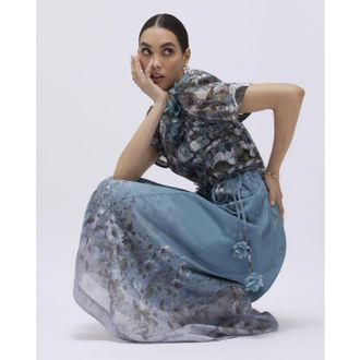 River Island Womens Midi Dress Blue Floral 3d Corsage - Size 10 UK