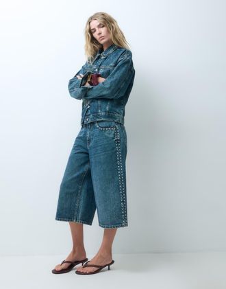 Noisy May jorts con borchie coordinati in denim lavaggio vintage scuro-Blu