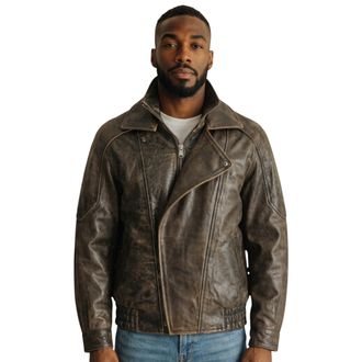 Infinity Leather Heren Bruine Cow Leather Biker Blouson Jas - Bomber