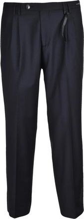 Michael Coal Black Wool-Blend Pleated Stretch Formal Pants