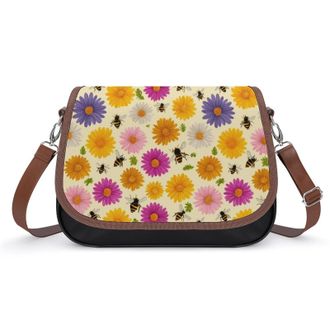 Generic Bee And Floral Crossbody Bags for Women Shoulder Messenger Bag Purse Handbags
