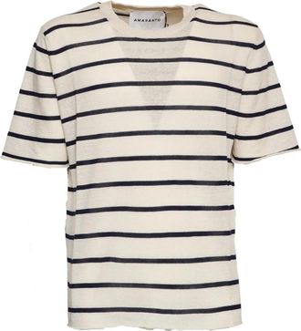 Amaranto Girocollo Fantasia a righe - Heren - Ronde hals truien - Beige - S - Truien & Vesten