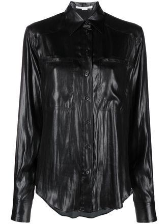 Stella McCartney long-sleeve faux-leather shirt - women - Polyester - 40 - Black