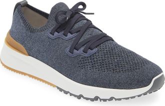 Brunello Cucinelli Mélange Knit Runner Sneaker in Co250 Blue at Nordstrom, Size 10Us