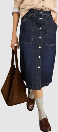Baukjen Bobbie Stretch Denim Midi Skirt in Dark Indigo at Nordstrom, Size 12