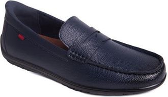 Marc Joseph New York John Street Hands Free Technology Leather Penny Loafer in Navy Grainy Leather at Nordstrom, Size 11.5