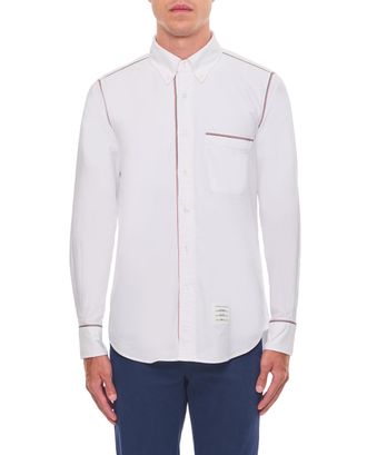 Thom Browne Straight Fit Cotton Shirt With Patch Logo And Buttoned Cuffs