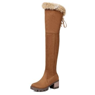 Generic Womens Fashion Snow Boots Warm Plush Lined Comfort Round Toe Block Heels Over The Knee Thigh High Winter Shoes (Brown,5.5)