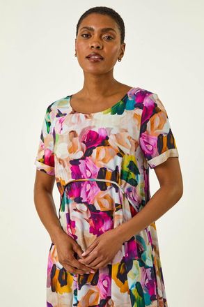 Roman Floral Print Smock Dress