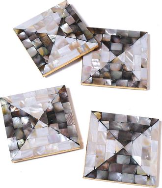 Tiramisu Set of 4 Mother of Pearl Resin Coasters in Grey/White at Nordstrom Rack