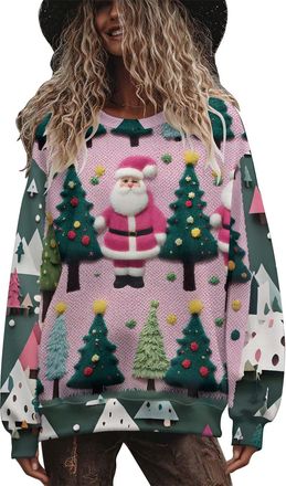 Generic Christmas Jumpers for Women Long Sleeve Xmas Novelty Printed Sweaters Ladies Christmas Tops Pullover Crew Neck Sweatshirt T-Shirt Womens Xmas Holiday 