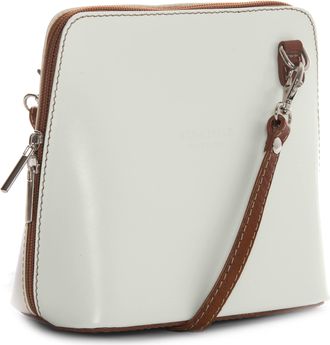 LiaTalia Genuine Vera Pelle Women Cross body Italian Leather Small Mini Shoulder Bag Handbag - ABBY [Cream - Tan Trim]