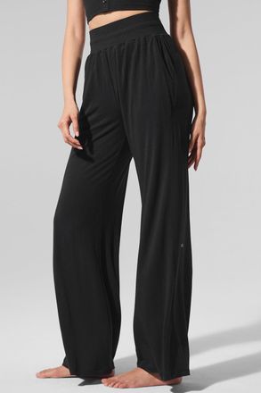 Alo | Semi-Sheer Delicate Lounge Flare Pants in Black, Size: Medium