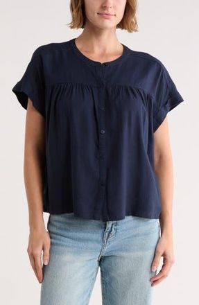 Splendid Short Sleeve Button-Up Top in Navy Blue at Nordstrom Rack, Size X-Large