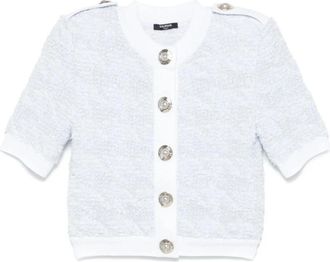 Balmain Gebreid vest met korte mouwen - Dames - Vesten - Blauw - M - Katoen - Truien & Vesten