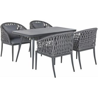 Beliani Moderno Set da Pranzo da Giardino Sedie In Corda e Piano in Vetro Grigio Lipari