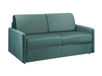 Vente-Unique Sof&aacute;-cama de 3 plazas con apertura expr&eacute;s de terciopelo CALIFE - Verde menta - Cama de 140 cm - Colch&oacute;n con memoria de forma de 22 cm