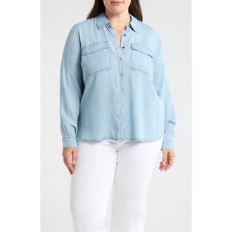 Liverpool L.A. Chambray Snap-Up Shirt in Malibu Light at Nordstrom, Size 1 X