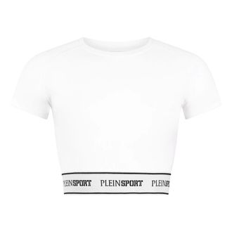 Plein Sport Fleece Cropped T-Shirt - Dames - Sportshirts - Wit - XS - Katoen - Fitness
