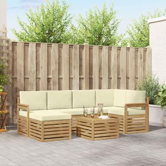vidaXL Vidaxl Set Di Divani Da Esterno 7 Pz Bianco E Crema Poliestere