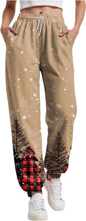 Generic Women Christmas Sweatpants UK High Waist Baggy Trousers Funny Snowman Print Holiday Sweatpants Oversized Xmas Drawstring Jogger Holiday Long Pants Lad