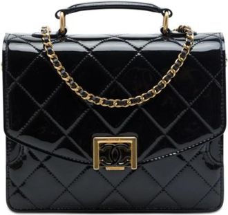 Chanel Pre-owned Quilted Patent Satchel - Dames - Vintage Handtas - Zwart - ONE Size - Leer - Vintage