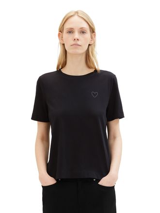 Tom Tailor Rundhalsshirt TOM TAILOR, Damen, Gr. XS (34), schwarz (deep schwarz), Obermaterial: 100% Baumwolle, unifarben, regular fit taillenbedeckt, Rundhals, g