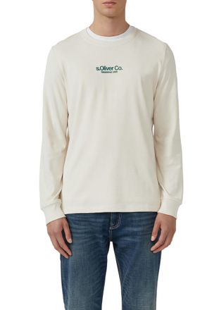 s.Oliver Langarmshirt S.OLIVER, Herren, Gr. XL, beige (ecru), Jersey, Obermaterial: 100% Baumwolle, bedruckt, regular fit normal, Rundhals, Rippb&uuml;ndchen, Shirt