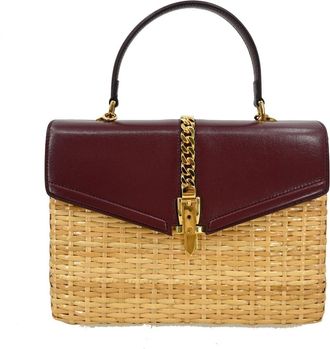 Gucci Sylvie 1969 Top Handle Bag Leather And Wicker Red Leather Handbag (Pre-Owned)
