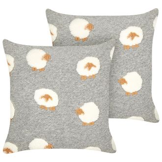 Beliani Beliani - Conjunto De 2 Cojines Decorativos Tela De Poli&eacute;ster Motivo Ovejas De Punto 45 X 45 Cm Gris Einadia