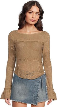 Free People Lace Layering Long Sleeve Womens Clothing Dutch Cocoa : LG (Womens 12-14), Cotton/Elastane/Nylon