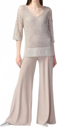 Joseph Ribkoff Sequined V-Neck Crochet Top In Champagne