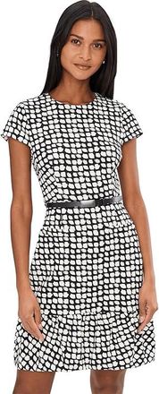 Calvin Klein Short Sleeve Belted Bubble Aline Womens Dress Black Cream : 10, Polyester/Spandex