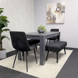 Kosy Koala Modern Arrow Design Dining Table Set with 2 Black Velvet Chairs and 2 black Benches Dining Room furniture