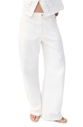 Mango Openwork Embroidered Balloon Jeans in White at Nordstrom, Size 10