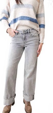 Flying Monkey Mid Rise Cuffed Wide Leg Jeans In Grey