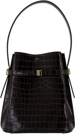 Toteme Crocodile-Embossed Leather Top Handle Bag Black