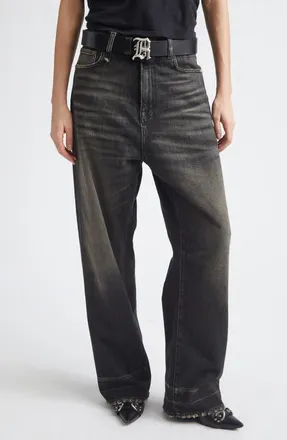 R13 Venti Baggy Wide Leg Jeans in Abbey Black at Nordstrom, Size 28