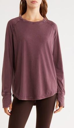 Zella Vintage Wash Relaxed Long Sleeve 2.0 Tee in Burgundy Fudge at Nordstrom Rack, Size X-Large