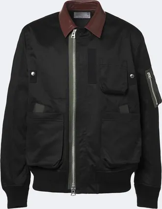 sacai Leather-trimmed cotton blouson jacket