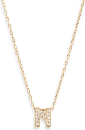 Nordstrom Pav&eacute; Cubic Zirconia Initial Necklace in N- Clear- Gold at Nordstrom