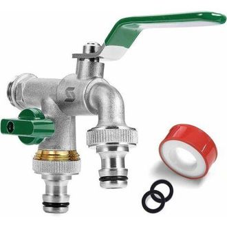 OEM Grifo De Jard&iacute;n, Grifo De Doble Salida De 1/2 Pulgada, Fabricado En Lat&oacute;n, Resistente A La Corrosi&oacute;n Y A Las Heladas, Con 2 Racores Para Manguera, 1 C
