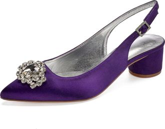 Generic Slingback Wedding Heels Womens Bridal Pointed Toe Chunky Heels Prom Evening Formal Party Pumps Shoes 4.5Cm,Dark Purple,7 UK
