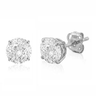 MAX + STONE 14k Gold Solitaire Round Earrings Studs Embellished with Swarovski Zirconia Various Sizes