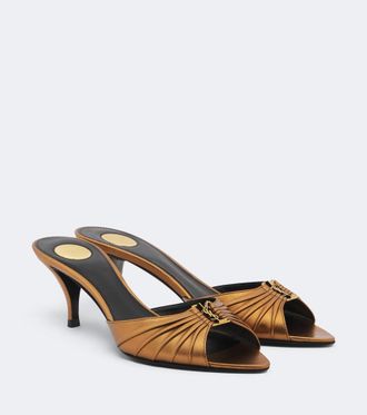 Saint Laurent Babylone Cassandre metallic leather mules