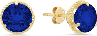 MAX + STONE 14k Yellow Gold Roped Halo Round-Cut Gemstone Stud Earrings (8mm)